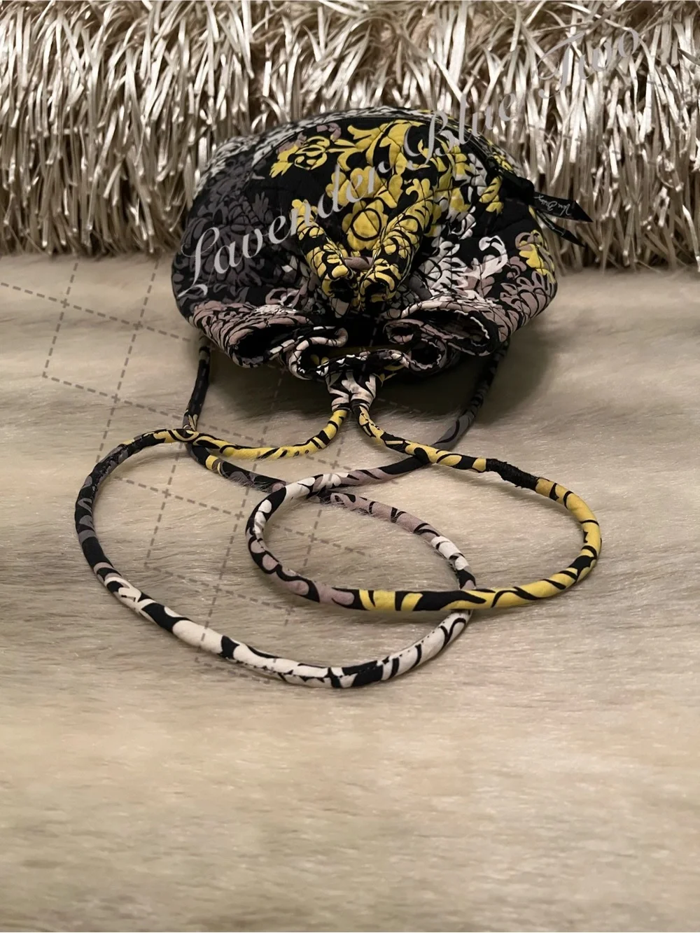 VERA BRADLEY Baroque 2010 Drawstring Zipper Front Backpack Y2K Black Yellow Flor